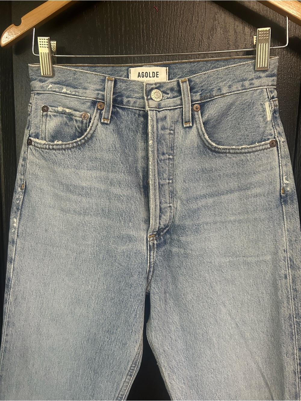 Agolde 90s Pinch Waist High Rise Straight Jeans, Size 24, Cropped, Light Wash, - Picture 3 of 12